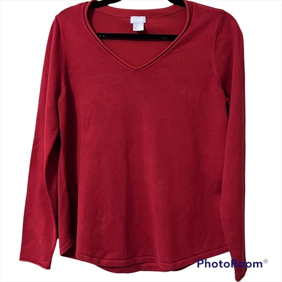 Chico’s size 0 (small) womens pullover v neck sweater long sleeve spiced red NWT - Picture 1 of 11